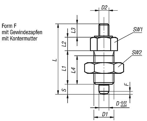 ARRETIERBOLZEN OHNE RASTNUT GR.5 D1=M24X2, FORM:F, EDELSTAHL UNGEHÄRTET - 2