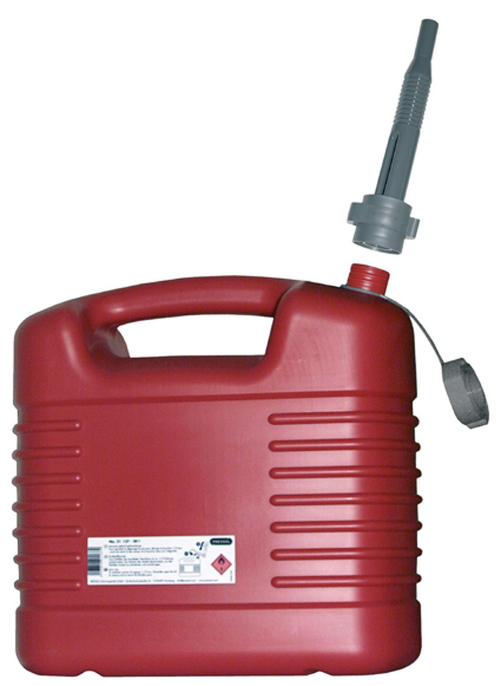 Kraftstoffkanister 20L mit Auslaufrohr, integrierte Entlüftung, rot, HDPE
