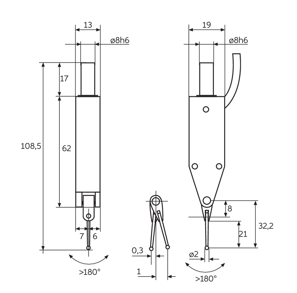 Induktiver Fühlhebelmesstaster 1318 Messbereich -0,3 bis +1 - 2