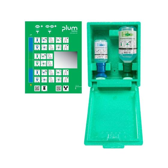 Augen-Notfallstation MONO in Wandbox, mit 2 Spülflaschen (Kochsalzlösung)