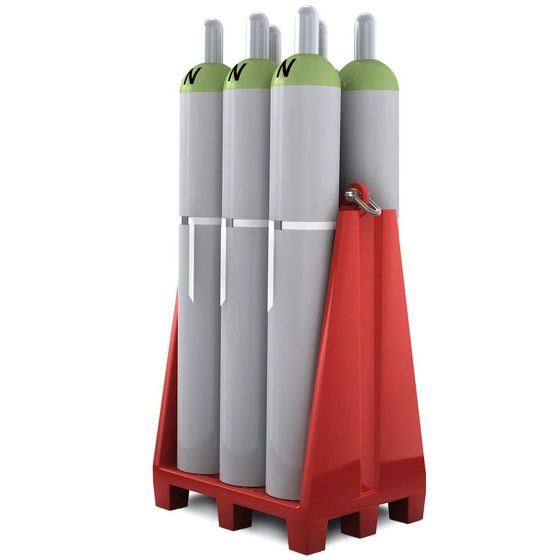 Gasflaschenpalette aus PE, für 6 Flaschen mit max. Ø 230 mm, mit Zurrband