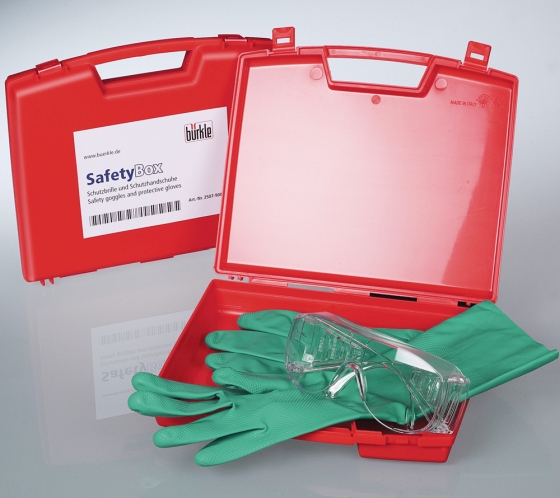 SafetyBox inkl. Panoramaschutzbrille und Schutzhandschuhe