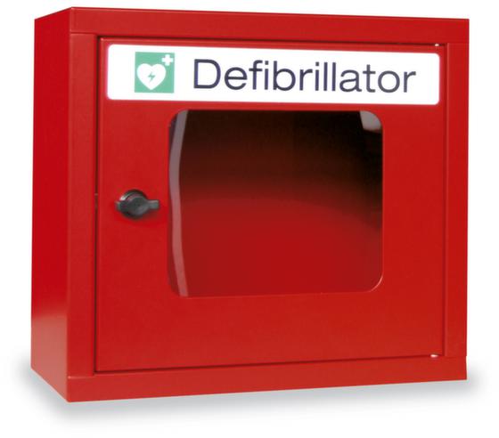 Defibrillatoren-Wandschrank, aus Stahl in RAL3000, BxT 400x200 mm, mit unterschiedlichen Sicherheitsausstattungen