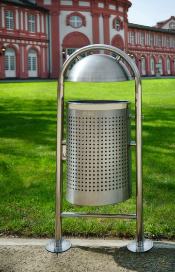 Edelstahl-Abfallbehälter,f. außen,35l,HxBxT 1150x580x380mm,Korpus Edelstahl,Innenbehälter Stahl,gelocht