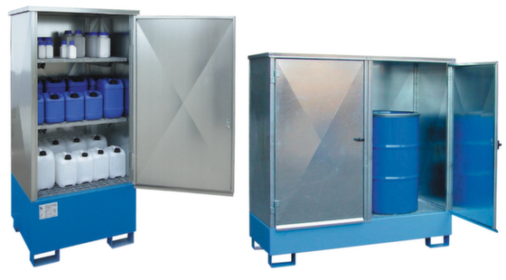 Gefahrstoffschrank für Fässer oder Kleingebinde, Stahl, Auffangvolumen 220 l