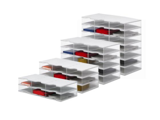 Ablagesystem, bis zu 21 Fächer, BxT 1200x400 mm, Grundelement, Gehäuse lichtgrau/transparent