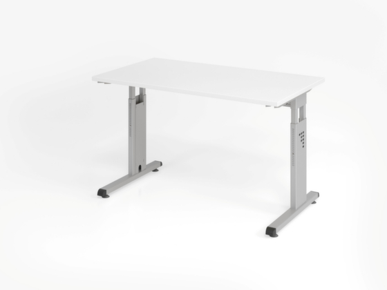 Schmaler Schreibtisch mit C-Fu&szlig;gestell, h&ouml;henverstellbar, HxT 650-850x670 mm, mit Kabelwanne
