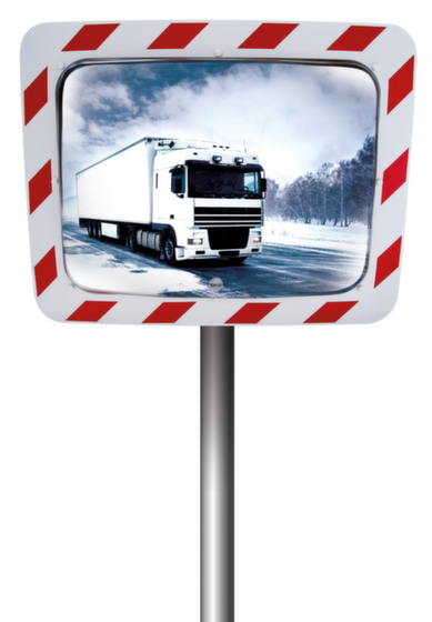 Beschlag- und eisfreier Verkehrsspiegel, Edelstahl, Rahmen rot/weiß, in verschiedenen Formen und Größen