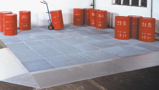 Flachwanne aus verzinktem Stahl, mit Gitterrosten, in verschiedenen Modulen