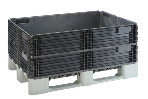 Paletten-Aufsatzrahmen aus 100% recyceltem Kunststoff, Auflast 600 kg, HxLxB 218x1200x800 mm, 6 Klappscharniere, schwarz