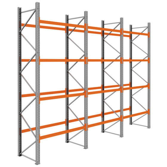 Palettenregal,Grund+2xAnbau,HxBxT 4620x5875x1100mm,Fachl. 3000kg,je Feld 4xTraversen,f. 30 Paletten,Einlagerung l&auml;ngs