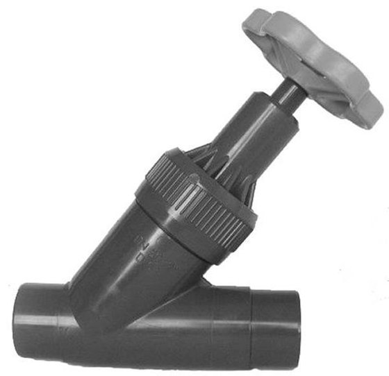 PVC-U Schrägsitzventil, Verschr. Klebem. d 16 / DN 10, PN 16, Dichtung PE/EPDM - 1