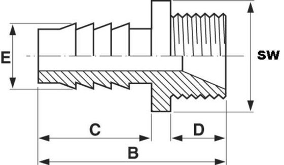 ABS Druckschlauchtülle AG R3/4 Gewindestutzen PN10 AFA - 1