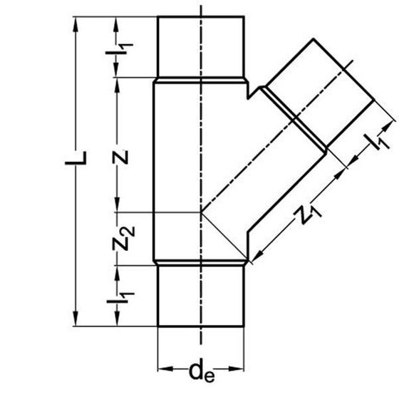 Abzweig 45 Grad, lang, formgespritzt, P E 100, SDR 11, YDE d 200 - 1