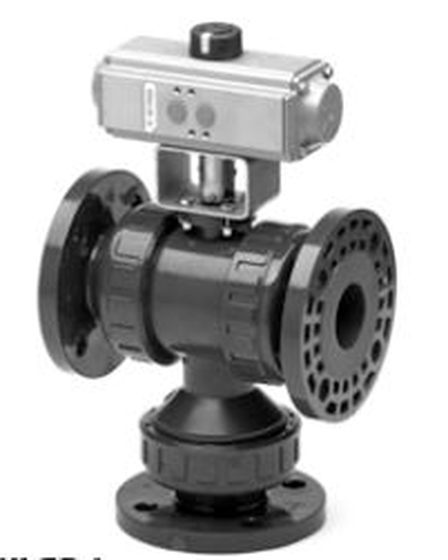 3/2-Wege-Kugelhahn Typ 23 DN15 PN10 PVC-C/FKM, Flansch Antr. DR18