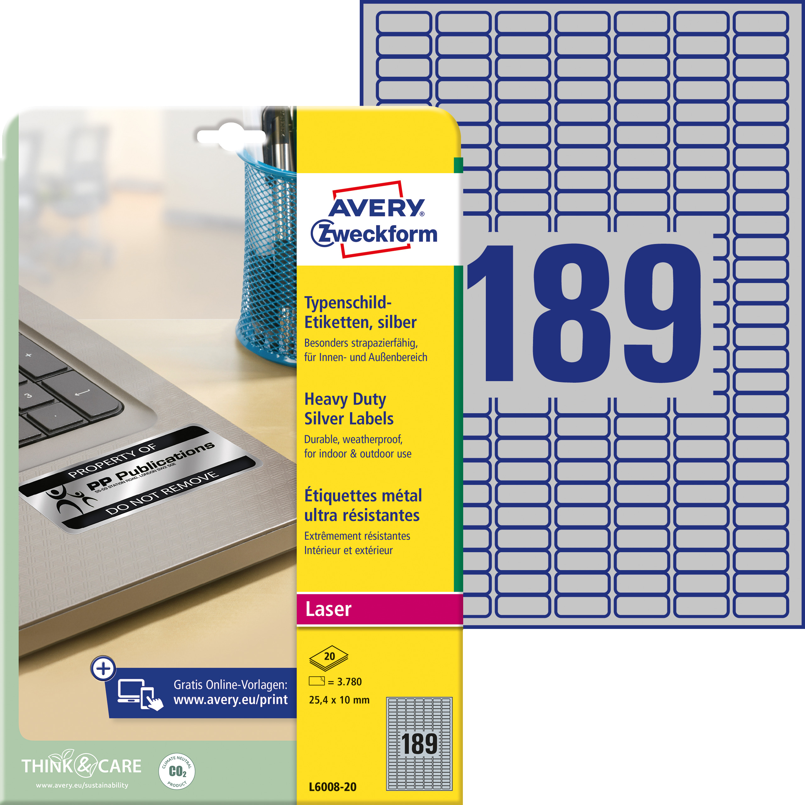 Typenschild-Etiketten, Avery Zweckform, L6008-20, 25,4x10mm, 3.780 Etiketten - 1