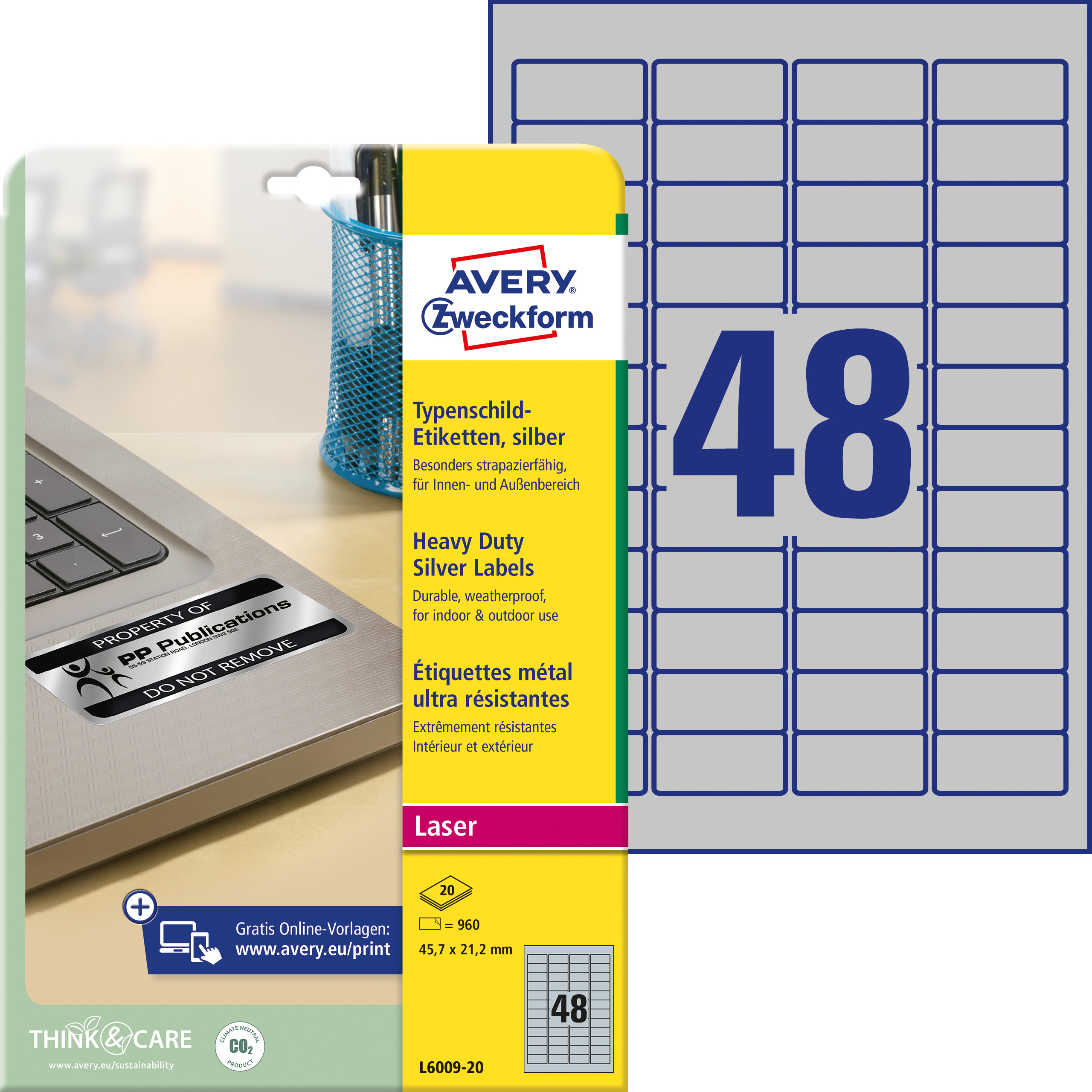 Typenschild-Etiketten, Avery Zweckform, L6009-20, 45,7x21,2mm, 960 Etiketten - 1