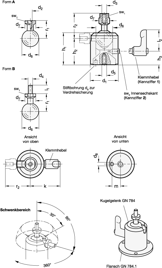 GANTER 784-31-1/4-B-1-ELS - KUGELGELENK, ALUMINIUM - 2