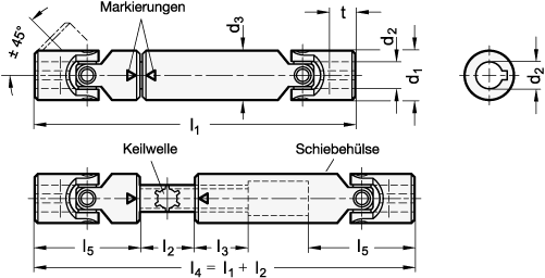 GN 808.2-28-K14-400-250 - KREUZGELENKWELLE MIT GLEITLAGER - 2