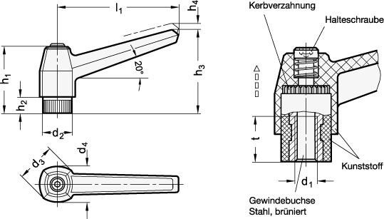 GANTER 500-80-M10-SW - KLEMMHEBEL, SCHWARZ - 2
