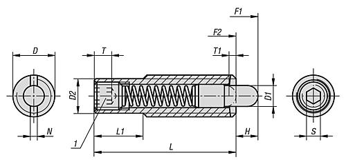 KIPP K0657.610X40 - 03040-610X40 - FEDERNDES DRUCKSTÜCK LANG M10 L=40 - 2