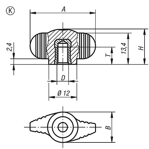 KIPP K0274.0005 - 06652-0005 - FLÜGELGRIFF MINIWING M05 A=28, B=13 - 2