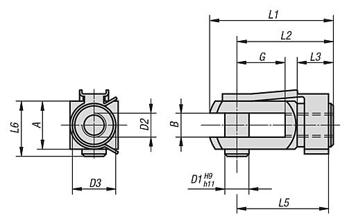 KIPP K0731.1428 - 27620-1428 - GABELKOPF MIT FEDERKLAPPBOLZEN M14 G=28 - 2